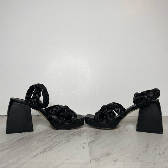 Circus Sam Edelman Mable Black Faux Leather Braided Block Heel Sandal 9 1/2 M - Picture 5 of 13